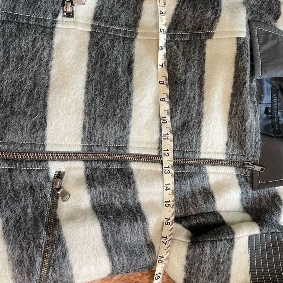 Marc by Marc Jacobs - Asymmetrical, Grey and White Striped Wool Moto Jacket - Picture 6 of 16